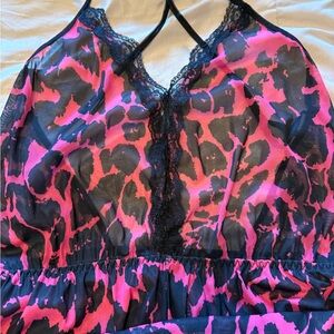 Pink and Black Lace Trim Chemise